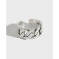 wholesale S925 Sterling Silver Korean Style Fashionable, Minimalist, Vintage-Inspired Distressed Thick Chain Open Ring-0-0