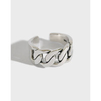 wholesale S925 Sterling Silver Korean Style Fashionable, Minimalist, Vintage-Inspired Distressed Thick Chain Open Ring-Small/Size 14 [Adjustable] Opening adjustable