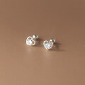 wholesale S925 Silver Hollow Heart Single Diamond Threaded Ear Studs, Japanese and Korean Style Lady Elegant Ear Accessories M02272-0-1