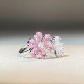 wholesale S925 Sterling Silver Pink Flower Prong Setting Adjustable Zircon Ring Row Diamond Ring Pink Diamond Ring Wholesale-0-1