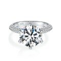 wholesale 18K white gold-plated silver T-family moissanite diamond ring, six-prong luxurious halo half-eternity 5-carat wedding ring for women-0-4