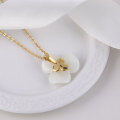 wholesale 925 Silver Gold-Plated with Certificate, Dainty and Fresh Lady Necklace Choker, Light Luxury Style Clover Flower Pendant Inlaid with Hetian Jade-0-2