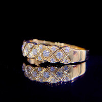wholesale S925 sterling silver full-body ring, Xiaohongshu hit, women's band ring, full Moissanite, French retro style, versatile-BZ0073-Gold>US size 10