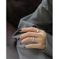 wholesale 925 Sterling Silver Korean Version Ins Silver Ring with Small and Unique Design, Wave Pattern, Brushed Finish, Open Adjustable Ring for Women-0-3