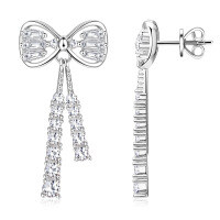 S925 Sterling Silver D-color Moissanite Bow Earrings-Style Z [Clearance Sale - Free Shipping] K Silver  925 Silver