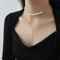 wholesale S925 Sterling Silver Korean Style Baroque Freshwater Pearl Bead Chain Layered Women's Necklace Collarbone Choker-0-3