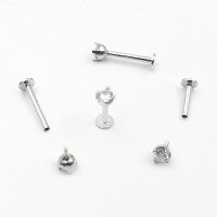 wholesale S925 Silver Body Piercing Jewelry, European And American Four-prong Setting Zircon Flat Head Threaded Ear Studs Ear Cartilage Studs Wholesale Manufacturers-Platinum 1.3X6MM