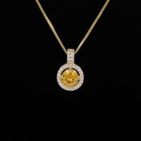 S925 Sterling Silver D Color Moissanite Cross-Border Fashion Round Pendant Necklace Wholesale-S925 sterling silver + 1-carat yellow moissanite