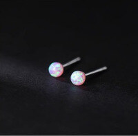 wholesale S925 silver round synthetic opal earrings Korean minimalist delicatewomen's ear jewelry M02022-S925 silver pair light purple 925 silver