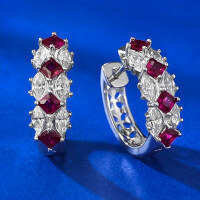 wholesale S925 Silver Pigeon Blood Red Simulated Diamond Women's Fashion Colored Gemstone Artificial Stud Earrings for Daily Wear-E362 Red Diamond 925 Silver