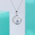 wholesale S925 Sterling Silver Moissanite Moon Rabbit Pendant Necklace for Women, Zodiac Year of the Twelve Animals, Versatile Wholesale-0-1
