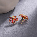 wholesale S925 silver red maple leaf earrings for women, elegant vintage cross-border fashion versatile unique earrings-0-1