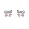 wholesale 925 Silver Light Luxury Style Micro-Paved Pink Zircon Bow Earrings Fashion Set High-End Heart Necklace-0-4
