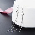 wholesale S925 Sterling Silver Korean Minimalist Style Romantic Sweet Elegant Autumn Plain Silver Long Tassel Heart Earrings for Women-0-2