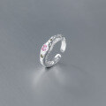 wholesale S925 silver diamond-encrusted heart ring with irregular texture in pink sweet heart shape R00621-0-2