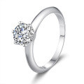 S925 Sterling Silver Moissanite Ring, Classic Six-Prong Crown Engagement Ring for Women-0-3
