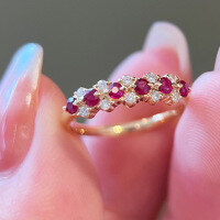 wholesale S925 Sterling Silver Vintage Ruby Row Ring, Classic and Versatile Timeless Ring, Exquisite Women's Band-BZ0029-Gold>US Size 9