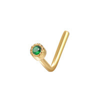 wholesale 925 Sterling Silver Single Round Cz Nose Ring With L-shaped For Women-Green (gold)  925 silver 20G (single)
