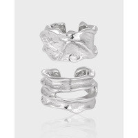 wholesale S925 Sterling Silver Textured Asymmetrical Openwork Ear Cuffs for Women, Minimalist and Edgy Ins Style-EF1028