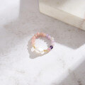 wholesale S925 Sterling Silver Powder Opal Lilac Natural Baroque Freshwater Pearl Ring for Women, Small Fashion Elastic Band-0-2