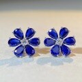 wholesale S925 Sterling Silver Aquamarine Stud Earrings Women Daisy Flower High Carbon Diamond Zircon Earrings-0-3