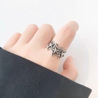 wholesale 925 Silver Vintage Five-Point Star Ring for Women, Korean Ins Fashion Retro Distressed Japanese-Style Open Star Ring-xb1259-star ring