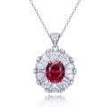 wholesale S925 Sterling Silver Europe and America New Red Gemstone 9*11 Necklace Women Choker Necklace Retro Pendant for Women-0-5