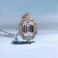 wholesale 925 Silver MuJing Jewelry New 6*9 Emerald Cut Necklace Pendant for Women European and American Luxury Inlaid Ins Style-0-2