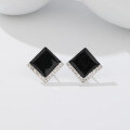 wholesale S925 Sterling Silver Geometric Diamond Black Earrings with Rhinestones, Minimalist Luxury Ins Style-0-3