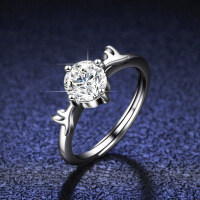 Silver Moissanite Deer Antler Ring-carat (zircon)  Adjustable opening
