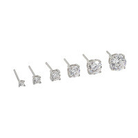 wholesale S925 Sterling Silver 405 Korean Version Ins Niche Design Minimalist Versatile Four-Prong Setting Zircon Textured Stud Earrings for Women-White gold [with sterling silver ear plugs]>2mm