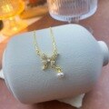 wholesale S925 Sterling Silver Butterfly Diamond-Encrusted Tassel Freshwater Pearl Necklace Fashion Minimalist Niche Luxury Sense Collarbone Chain-0-6