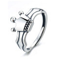 wholesale S925 Silver Vintage Antique Plated Angel Crown Ring, Chic and Fashionable Korean Style Silver Jewelry-0-4
