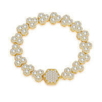 wholesale Metal full diamond rhombus hexagonal large gold chain Miami Cuban chain Hiphop rap accessories-Silver with zircon and white gold 6.5 inch