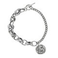 wholesale S925 Sterling Silver SLB0013 Korean Version Ins Small Design Retro Vintage Textured Portrait Round Plate OT Buckle Bracelet for Women-0-4