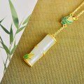 wholesale 925 silver gold-plated with natural Hetian jade pendant, Chinese-style cold enamel bamboo joint necklace, Hanfu jade accessory-0-1