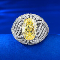 wholesale Platinum, Mujing Jewelry European and American Oval Fancy Yellow Ice Flower Cut 8*12 High Carbon Diamond Ring Niche Design Sizes 5-9 Available-R805 Yellow Diamond No. 6