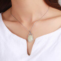 wholesale 925 Sterling Silver Inlaid White Jade Pendant with Certificate, New Large Cabochon Natural Hetian Jade Pendant for Women-0-2