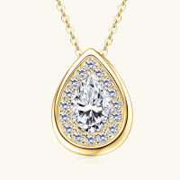 wholesale 925 Sterling Silver European and American Luxury Full Moissanite Necklace, Light Luxury High-End Sense Teardrop Pendant D Color Clavicle Chain Wholesale-White - 1.24 carats  925 silver