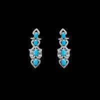 wholesale 925 Silver Gold-Plated Earrings with High-Carbon Diamonds, Blue Turquoise, and Oval-Cut Art Deco Decoration, Exquisite Jewelry for Women-Blue Pine 925 Silver