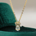 14K Gold Plated 925 Sterling Silver Full Pavé Moissanite Butterfly Bow Pendant Necklace-0-2