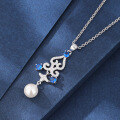 wholesale 925 Sterling Silver Openwork Flower Pearl Necklace for Women Cross-Border Europe and America Elegant Fashion Zircon and Shell Pearl Pendant-0-3