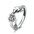 wholesale S925 Sterling Silver Antique Style Koi Fish Ring, Ethnic Revival "Year After Year Abundance" Small Fish with Lotus Flower and Seed Pod Finger Ring-0-4