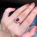 wholesale S925 silver with 8*10mm pigeon blood pigeon egg full diamond festive red high-carbon diamond ring-0-2