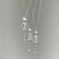 wholesale S925 Sterling Silver New Chinese Style Natural White Chalcedony Pendant Agate Gourd Cabochon Diamond-Inlaid Necklace Light Luxury Collarbone Chain-Platinum 925 silver