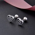 wholesale S925 Sterling Silver Black Heart Stud Earrings for Women, Summer Minimalist Understated Style, Small Niche Design, Dainty Silver Heart Ear Accessories-0-5