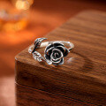 wholesale Metal: 925 Sterling Silver, Euro-American Cross-Border New Vintage Rose Flower Ring for Women, Versatile Hand Jewelry Valentine's Day Gift-0-1