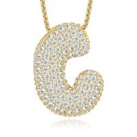 925 Silver Gold-Plated Letter Pendant Choker Necklace for Women-letter C