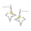 wholesale S925 Sterling Silver 985 Small and Edgy Asymmetric Star Design Two-Tone Plated Stud Earrings for Women-0-4