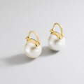 wholesale 925 Sterling Silver Earrings with Shell Pearl and Synthetic Pearl, Sweet and Elegant Large Shell Pearl Small Gold Clasp Hoop Earrings G2057-0-0